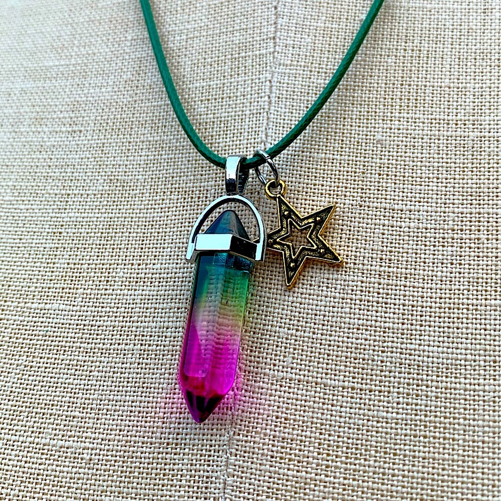 Handmade Watermelon Tourmaline Resin Crystal Amulet Necklace